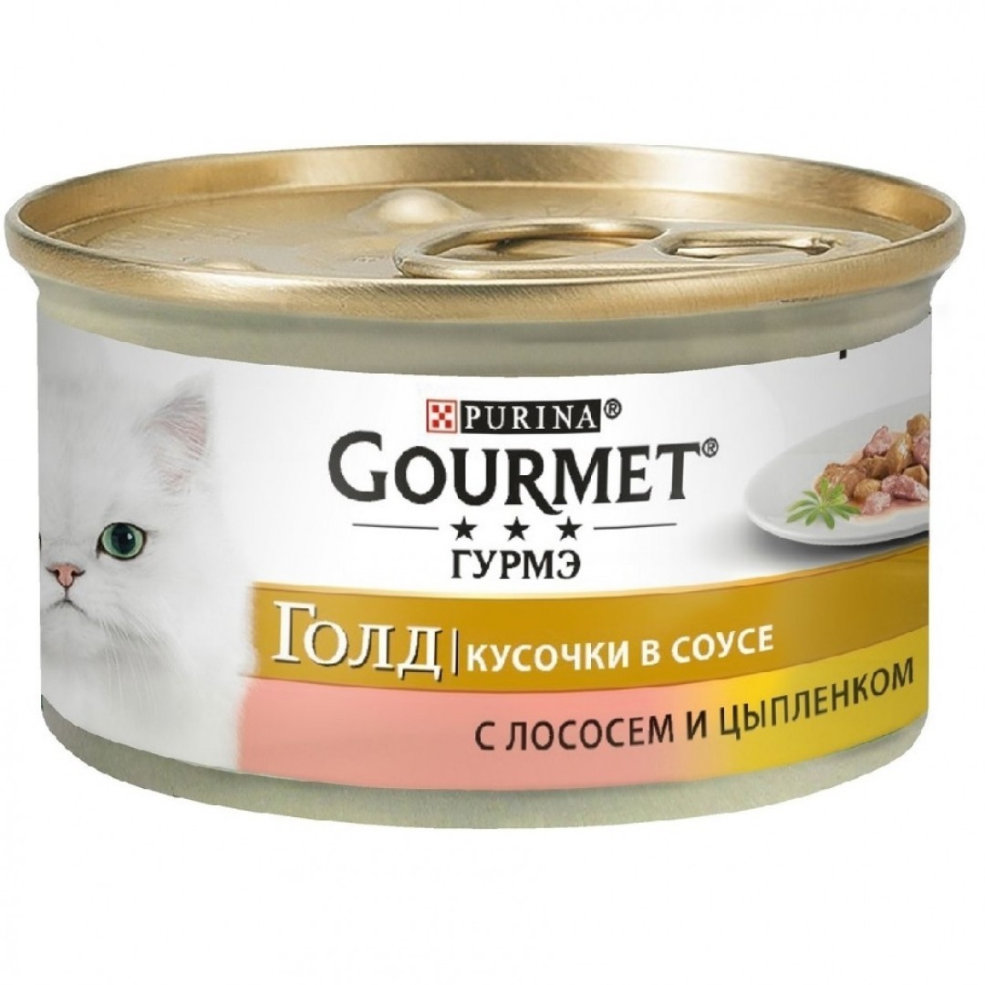 Gourmet Gold кусочки в подливе с лососем и цыпленком 85г ж\б